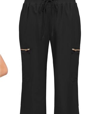 Black Drawstring Cargo Wide-Leg Pants